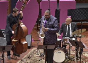 Image of Jimmy Greene playing the saxophone at the 2016 'Love Wins!' concert